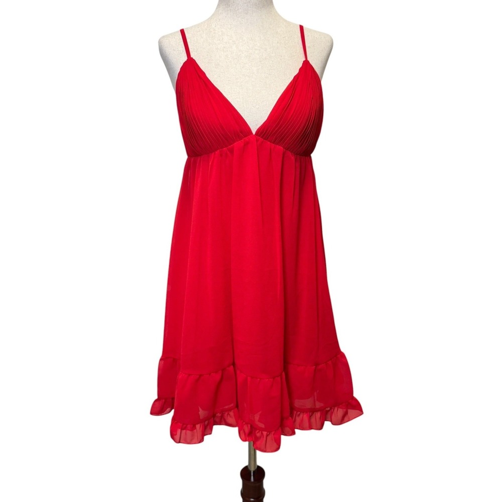 IEENA Mac Duggal 70194 Ruffle V-Neck Crisscross Babydoll Dress 0 Red Romantic